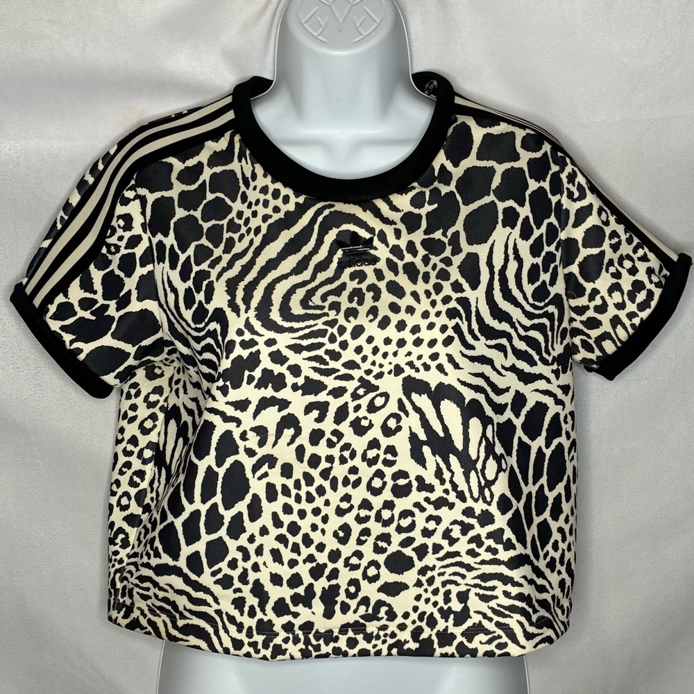adidas Cream and Black Animal Print Crop Top